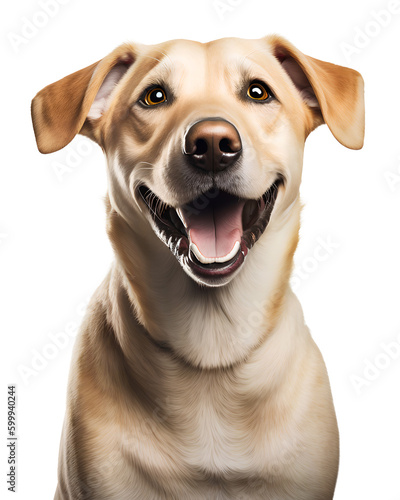 Labrador Retriever dog head portrait, happy excited, isolated background. Generative Ai.