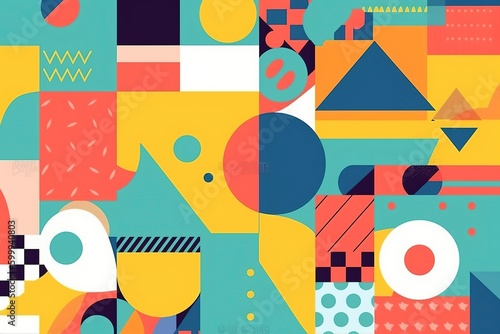 Abstract random colorful shapes.Color geometric shapes, retro patterns. Generative AI