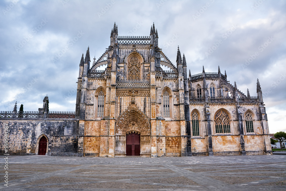 Facade of the Cathedral of Batalha in Portugal
