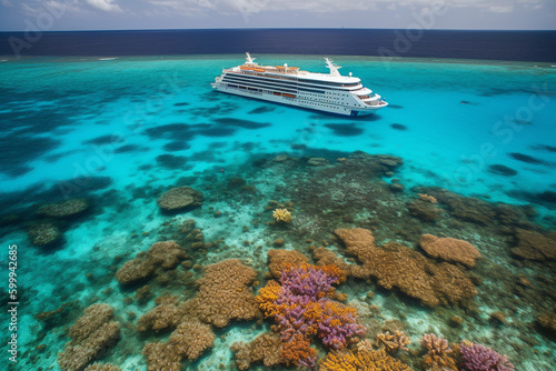 Vibrant coral reefs from a South Pacific cruise ship. Generative AI