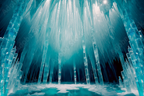 a large ice cave filled with lots of ice