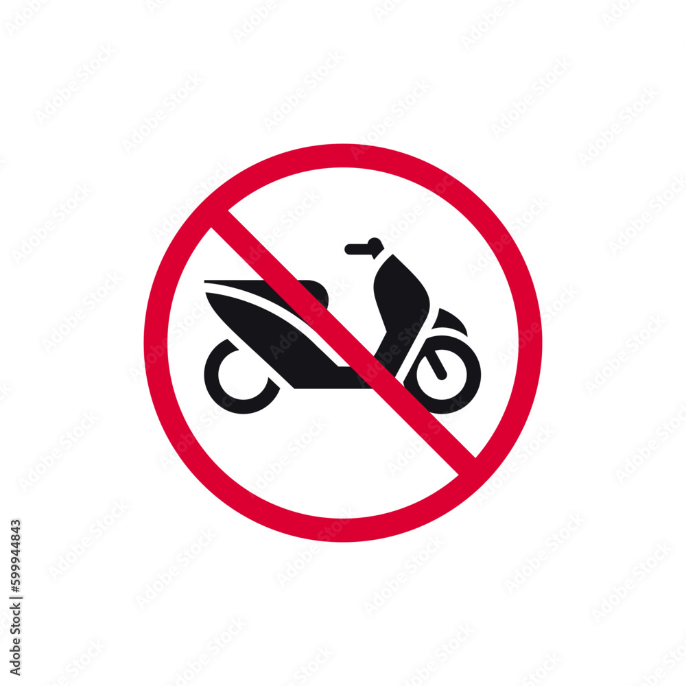No parking scooter rohibited sign, retro moped forbidden modern round sticker, vector illustration No parking scooter rohibited sign, retro moped forbidden modern round sticker, vector illustration