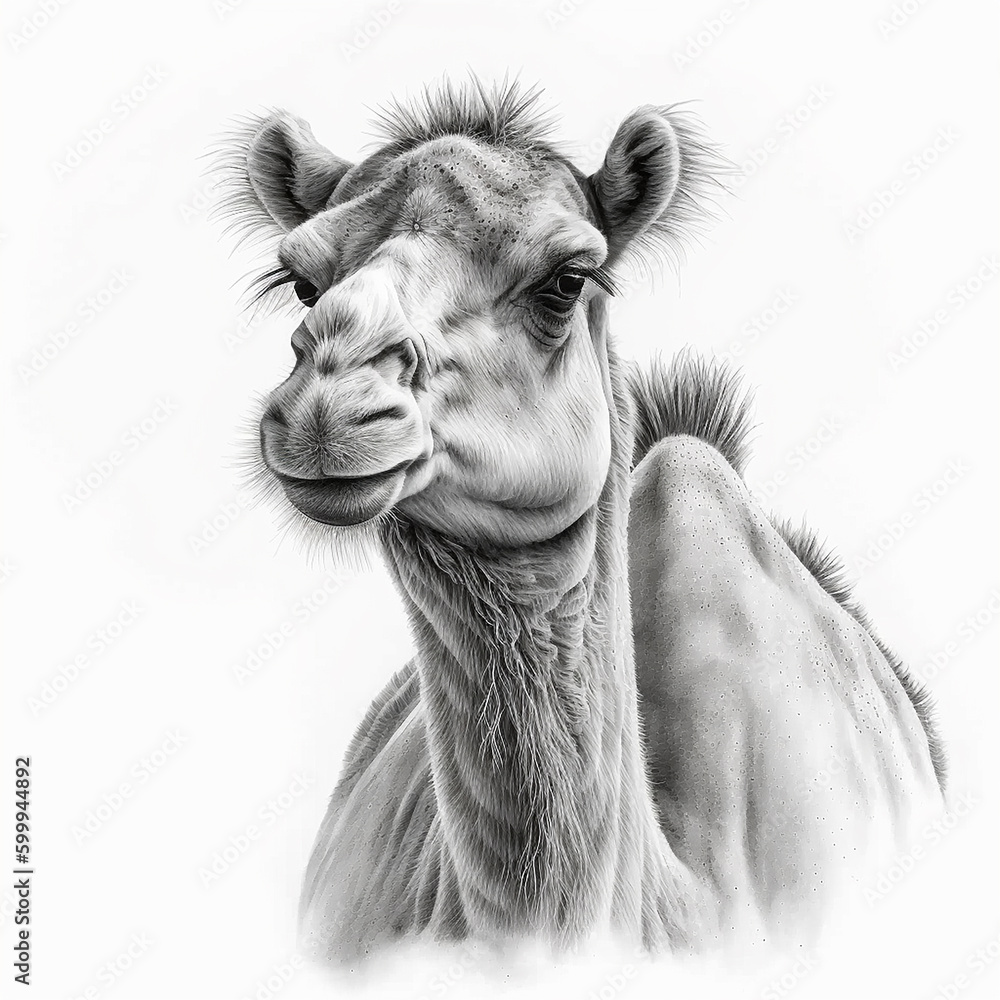 Pencil sketch cute camel animal drawing image AI Generated Stock