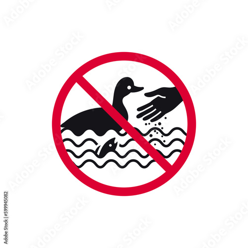 Do not feed birds and fish prohibited sign, don't feed the ducks forbidden modern round sticker, vector illustration
