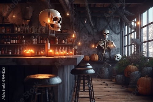 Halloween bar interior design  Generative AI