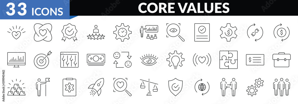 Core values line icons set. Collection of core values icon set EPS10 - Vector 