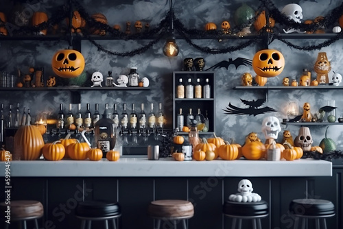 Halloween bar interior design, Generative AI © dark_blade