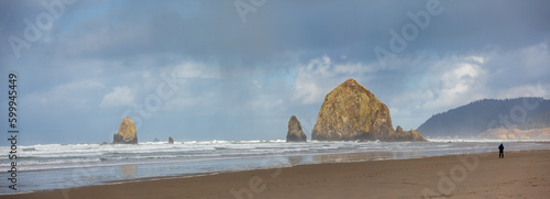 Canon Beach, Oregon, USA - November 28, 2022: Views of the Oregon costline, Haystack Rock and other vistas from Ecola State Park.