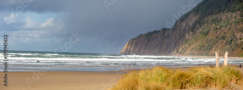 Canon Beach, Oregon, USA - November 28, 2022:  Views of the Oregon costline, Haystack Rock and other vistas from Ecola State Park. photo