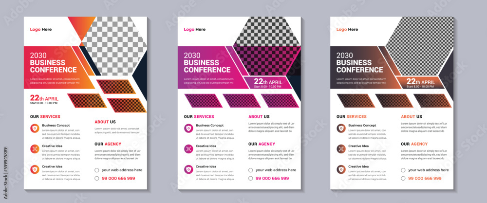Business conference flyer design template. Modern business conference flyer and online business conference flyer or poster design template. Conference flyer and invitation banner template design.