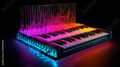 Futuristic music keyboard. Made with Generative AI.