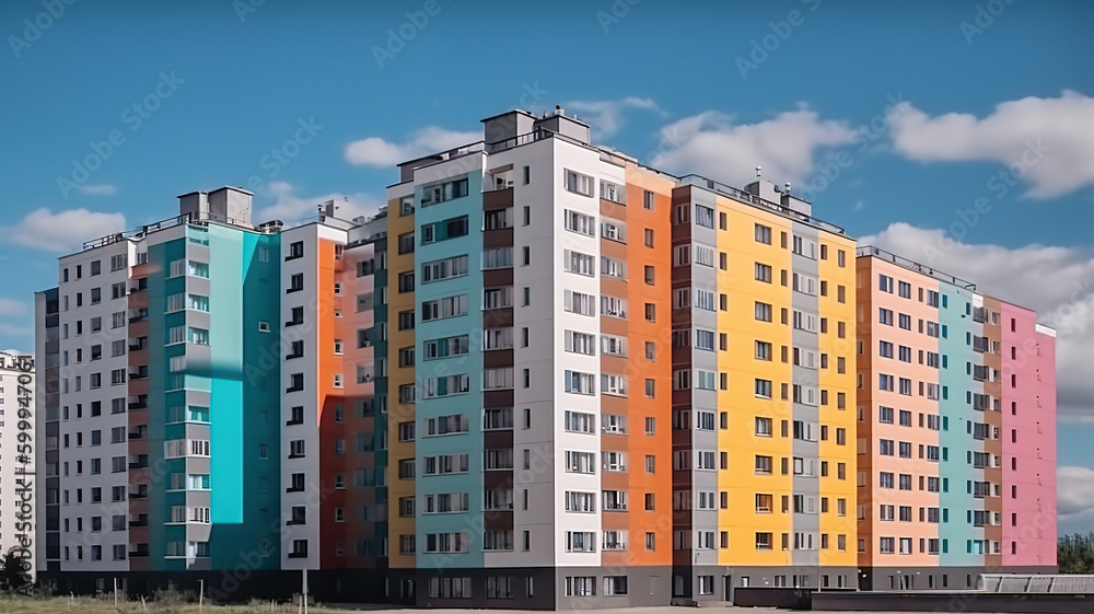 Modern apartment buildings economy and comfort class in Russia. Generative Ai