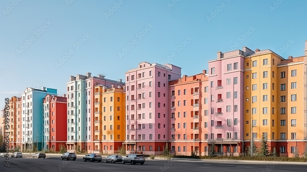 Modern apartment buildings economy and comfort class in Russia. Generative Ai