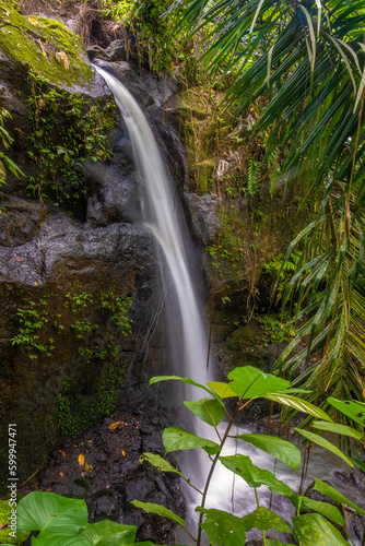 Waterfall in the lush grounds of the Goa Gajah  or Elephant Cave Temple  near Ubud  Bali  Indonesia