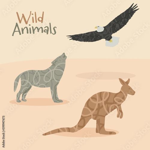 set of wild animals: tiger, zebra, leopard
