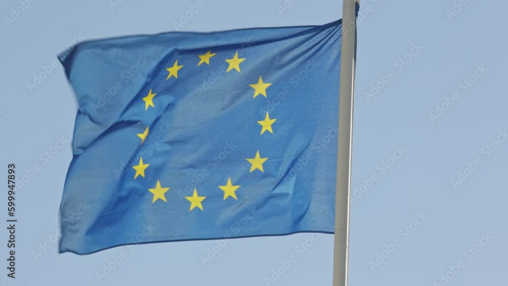 Flag of the European Union flutters in the wind Flag of the European Union flutters in the wind