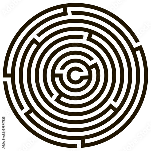 Circle maze / labyrinth on white background, illustration of educational kids game, for children books and leisure, with solution