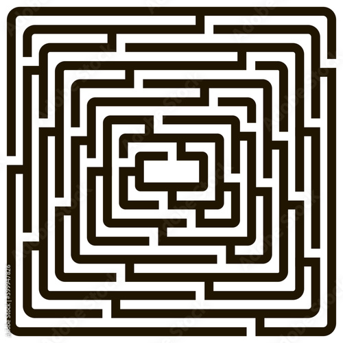 Square maze / labyrinth on white background, illustration of educational kids game, for children books and leisure, with solution