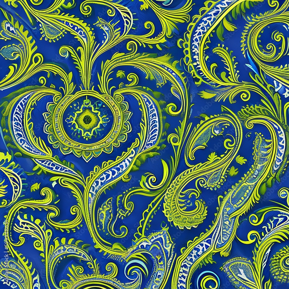 A swirling, paisley-like pattern in shades of green and blue1, Generative AI