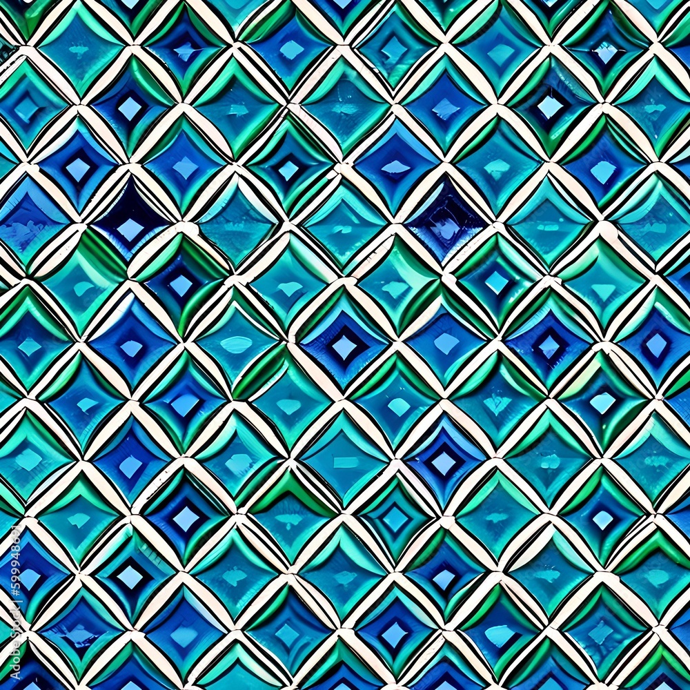 A repeating pattern of interlocking diamonds in shades of blue and green3, Generative AI A repeating pattern of interlocking diamonds in shades of blue and green3, Generative AI