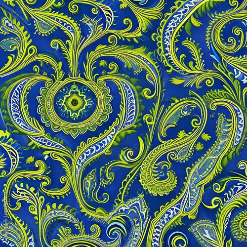 A swirling, paisley-like pattern in shades of green and blue1, Generative AI