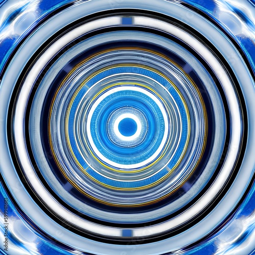 A symmetrical design of circles in shades of blue and gray, resembling a planetary system3, Generative AI