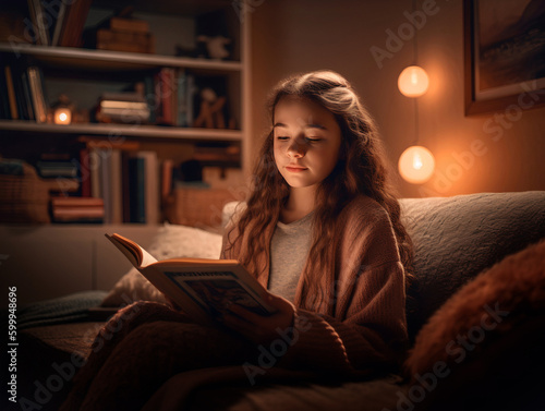 Portrait of a girl reading bedtime stories. generated AI