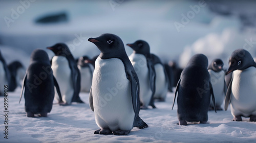 Claymations style illustration of penguins in the antarctic. Generative AI.