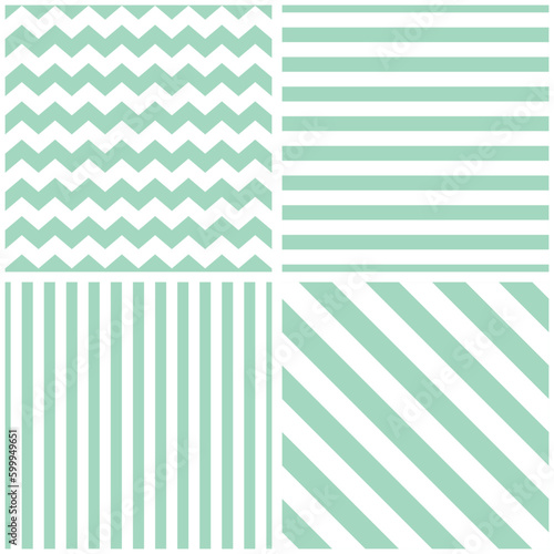 Tile chevron vector pattern set with sailor mint green and white zig zag and stripes background