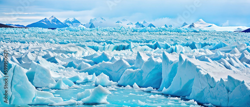 Panoramic view of the Perito Moreno glacier in Patagonia, generative ai.