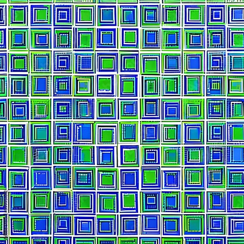 A repeating pattern of triangles and rectangles in shades of green and blue5, Generative AI photo