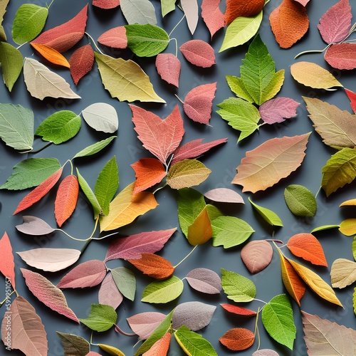 A tessellation of leaves in various sizes and colors, falling in different directions2, Generative AI photo