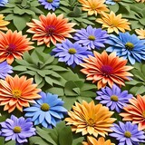 A tessellation of flowers in various sizes and colors, blooming in different directions2, Generative AI