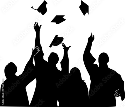 silhouette of graduation group celebration , bs , ms , phd , diploma etc