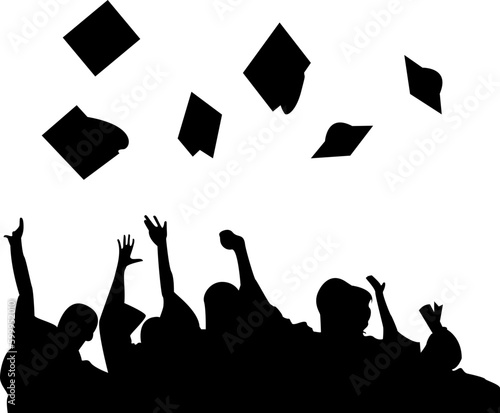 silhouette of graduation group celebration , bs , ms , phd , diploma etc