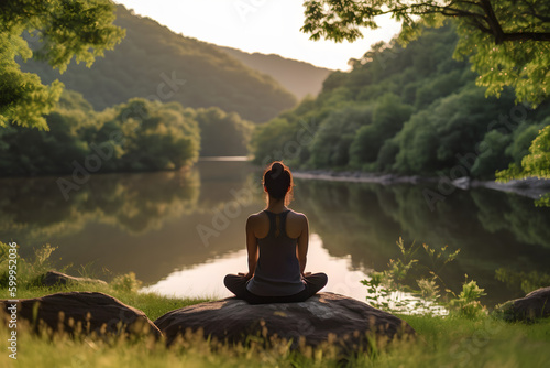 person meditating in nature with an emphasis on tranquility, mindfulness, and relaxation