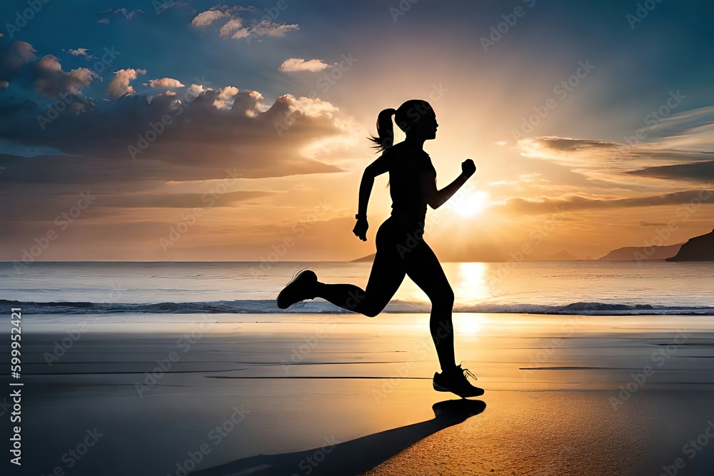 running on the beach at sunset, generative ai running on the beach at sunset, generative ai