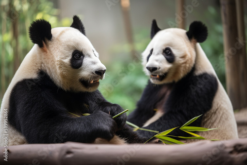 Illustration of two cute Panda Bears. Generative AI. © Jeff Whyte