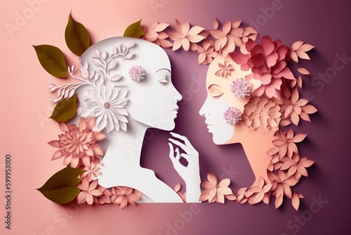 Prace z papieru Oferta specjalna na dzień kobiet sprzedaż sformułowanie izolować, Szczęśliwego dnia kobiet 8 marca z kobietami o różnych ramkach kwiatowych