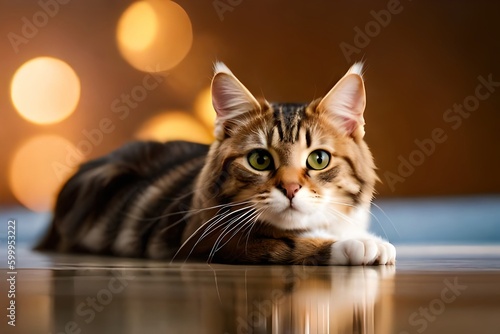 portrait of a cat laying on floor, generative ai © drimerz