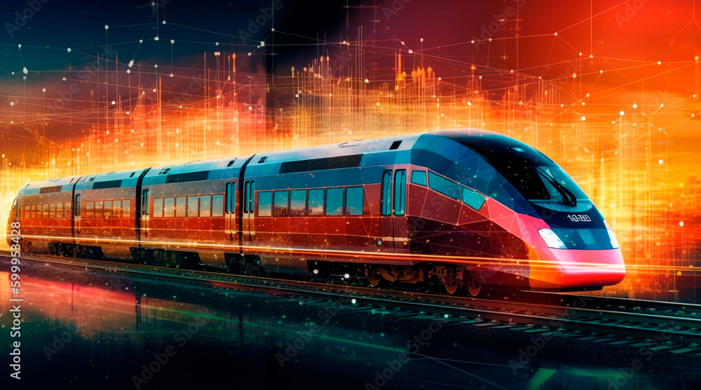 The picture of a train on a background of analytics data represents the transportation and logistics industries, highlighting the role of railway transportation in these fields.	

