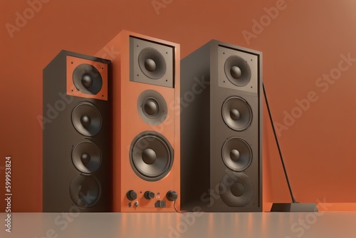 A bunch of music speakers in sound recording studio, professional hi-end loudspeakers, generative ai