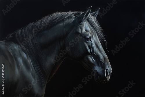 Close-up portrait of a well-groomed horse. Generative AI.