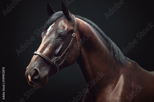 Close-up portrait of a well-groomed horse. Generative AI. © ЮРИЙ ПОЗДНИКОВ