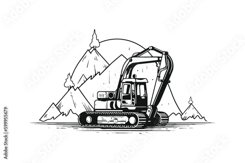 excavator at work Minimal Vector Logo Design Tshirt Sublimation Illustration tattoo design