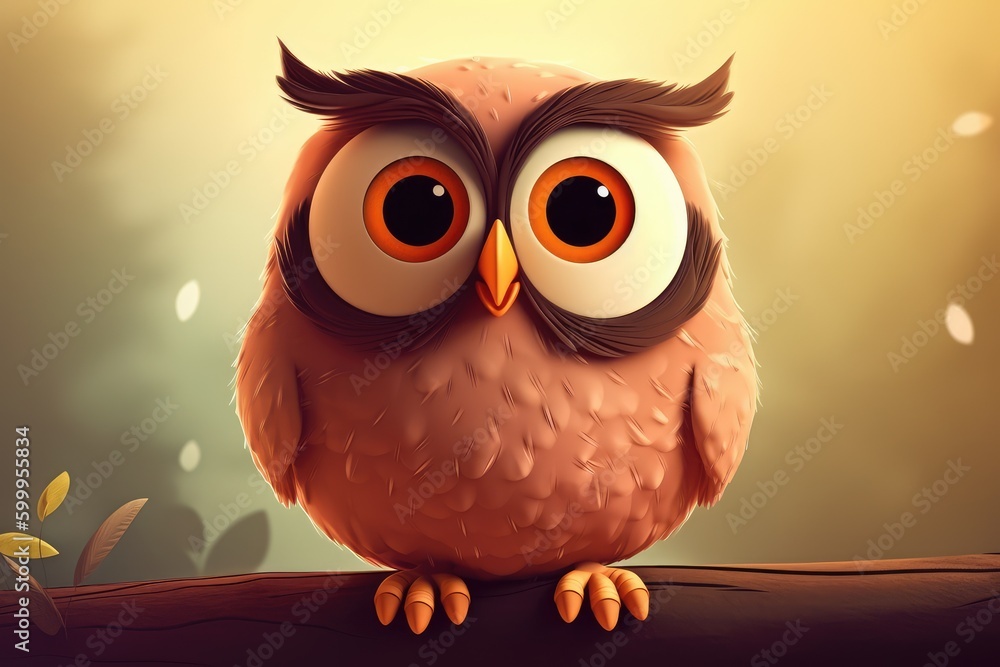 Fototapeta premium Cute cartoon owl. Generative AI