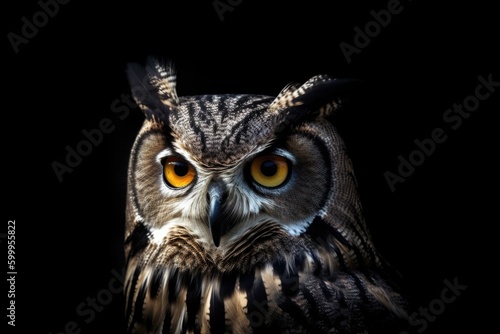 Close up of an owl's face. Generative AI