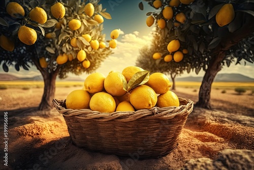 Basket of Fresh Lemons in a...