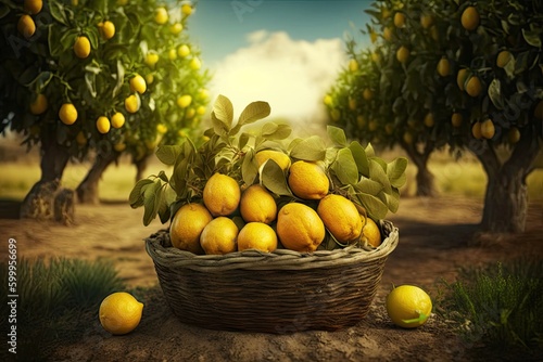 Basket of Fresh Lemons in a...