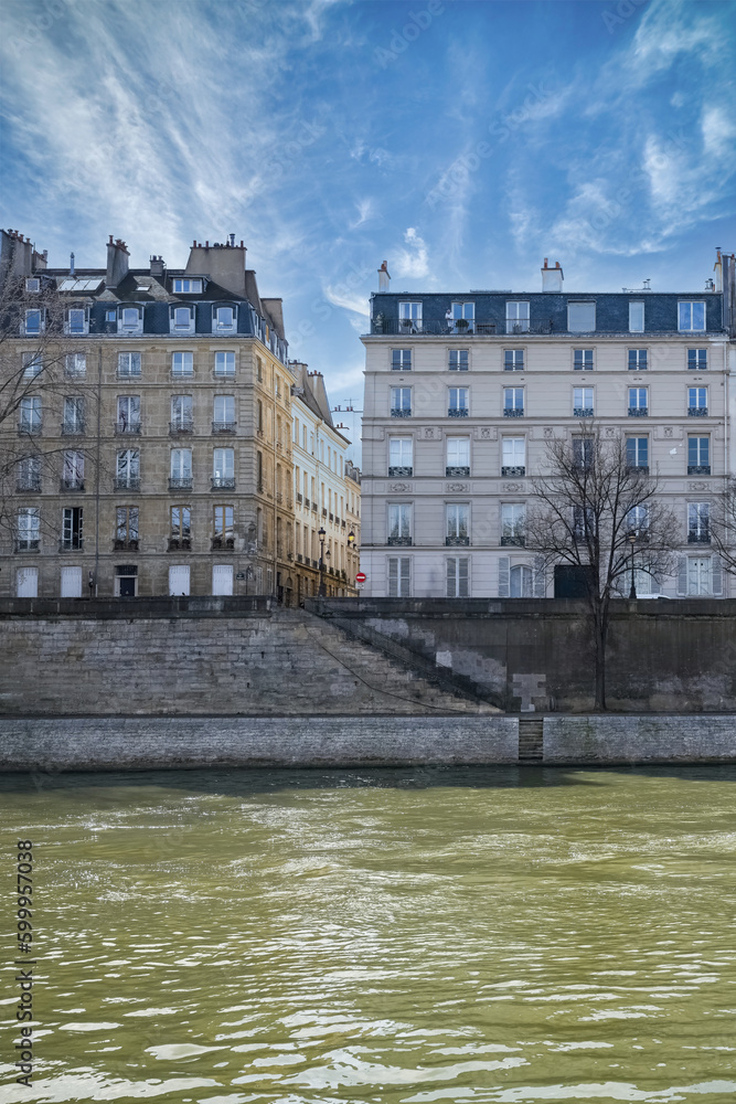 Paris, ile saint-louis and quai de Bourbon, beautiful ancient buildings
